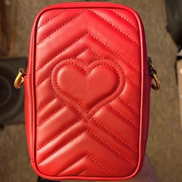 NIB Gucci GG Marmont Vertical Phone Bag - Red Matelassé Leather Full Inclusion - Picture 11 of 13